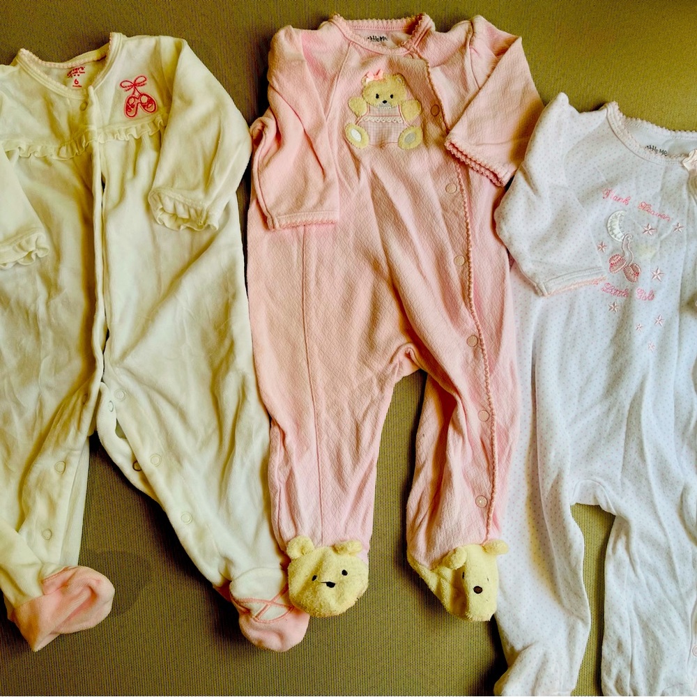 6 month pjs, 2 little me and 1 carters